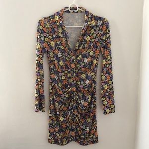 Floral printed shirred mini dress